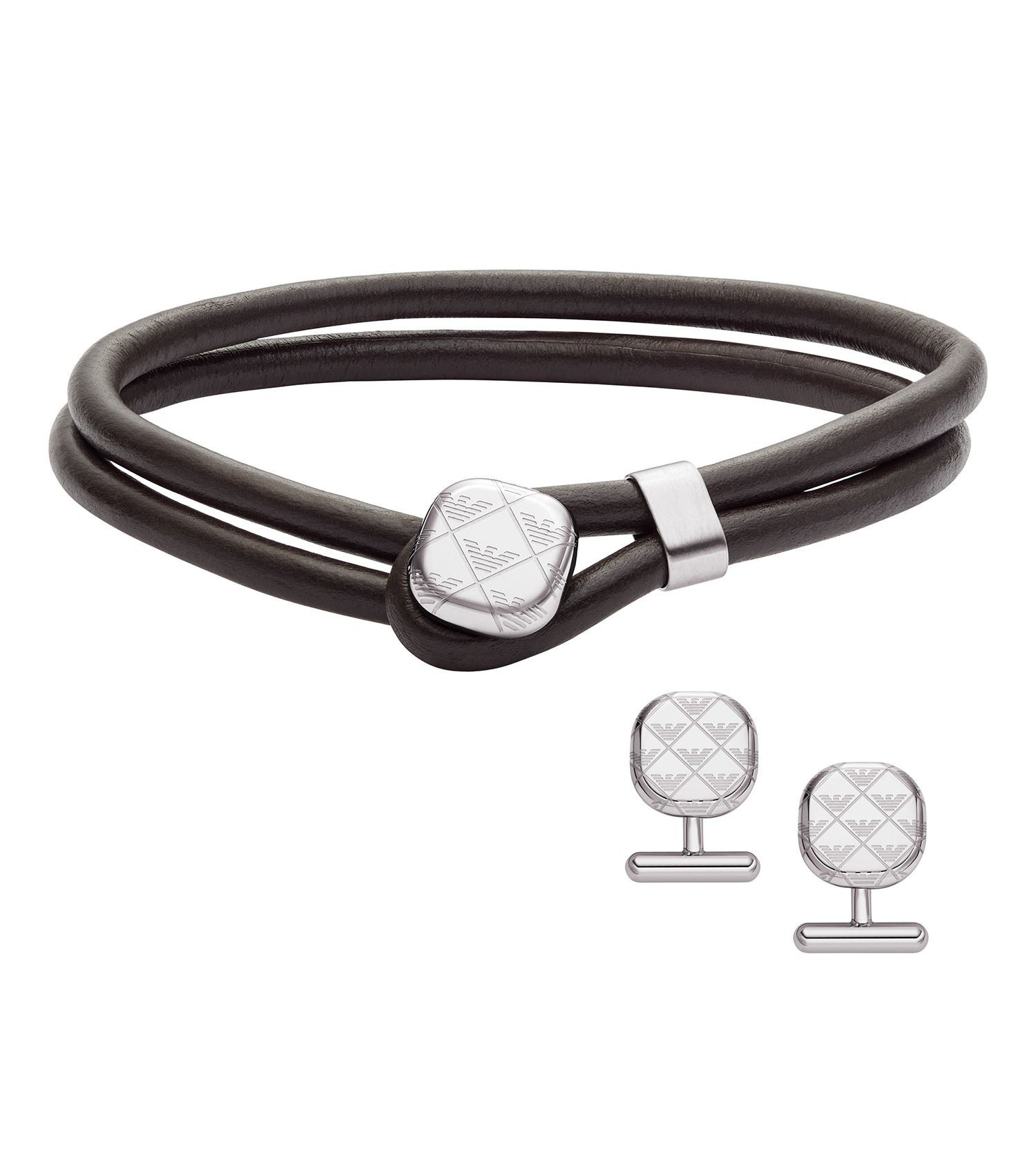 Silver Emporio Armani watch set featuring a sleek, easygoing flow, showcased at a front angle; a must-have for watch enthusiasts.