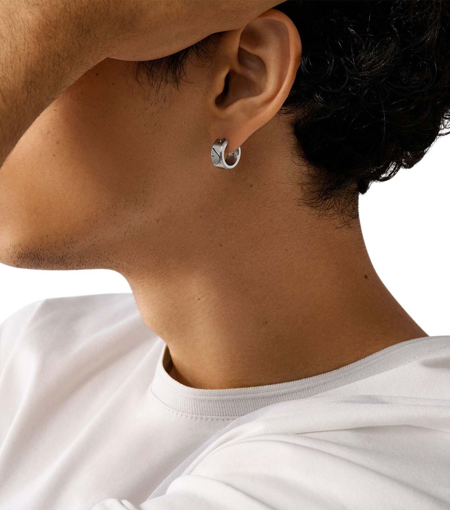 Men Eagle Logo Earring Silver Na
