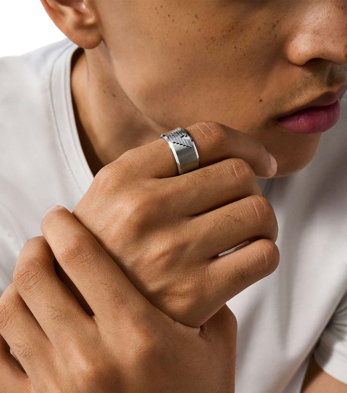 Men Eagle Logo Ring Silver Na
