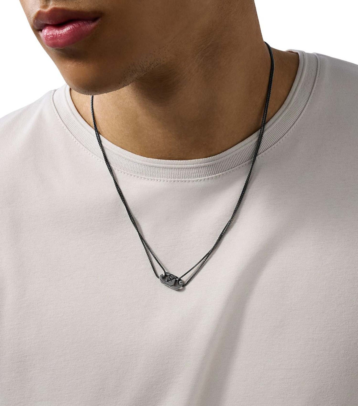 Men Couples Necklace Black Crystals