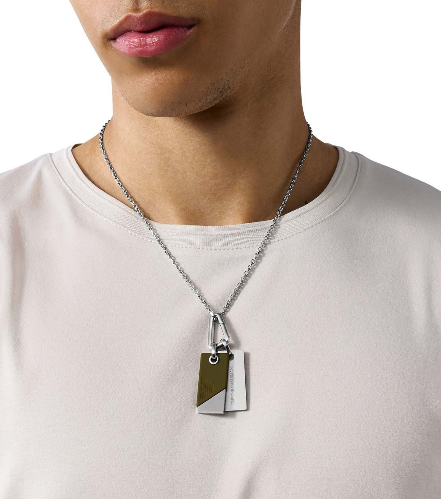 Men Eagle Logo Necklace Green Stainless Steel