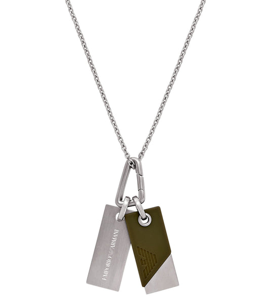 Men Eagle Logo Necklace Green Stainless Steel