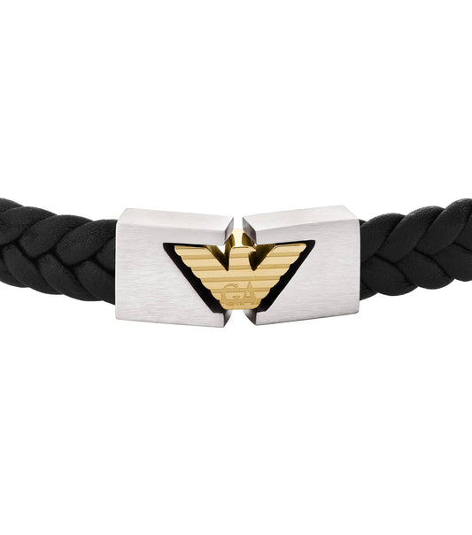Men Eagle Logo Bracelet Silver & Black Stainless Steel