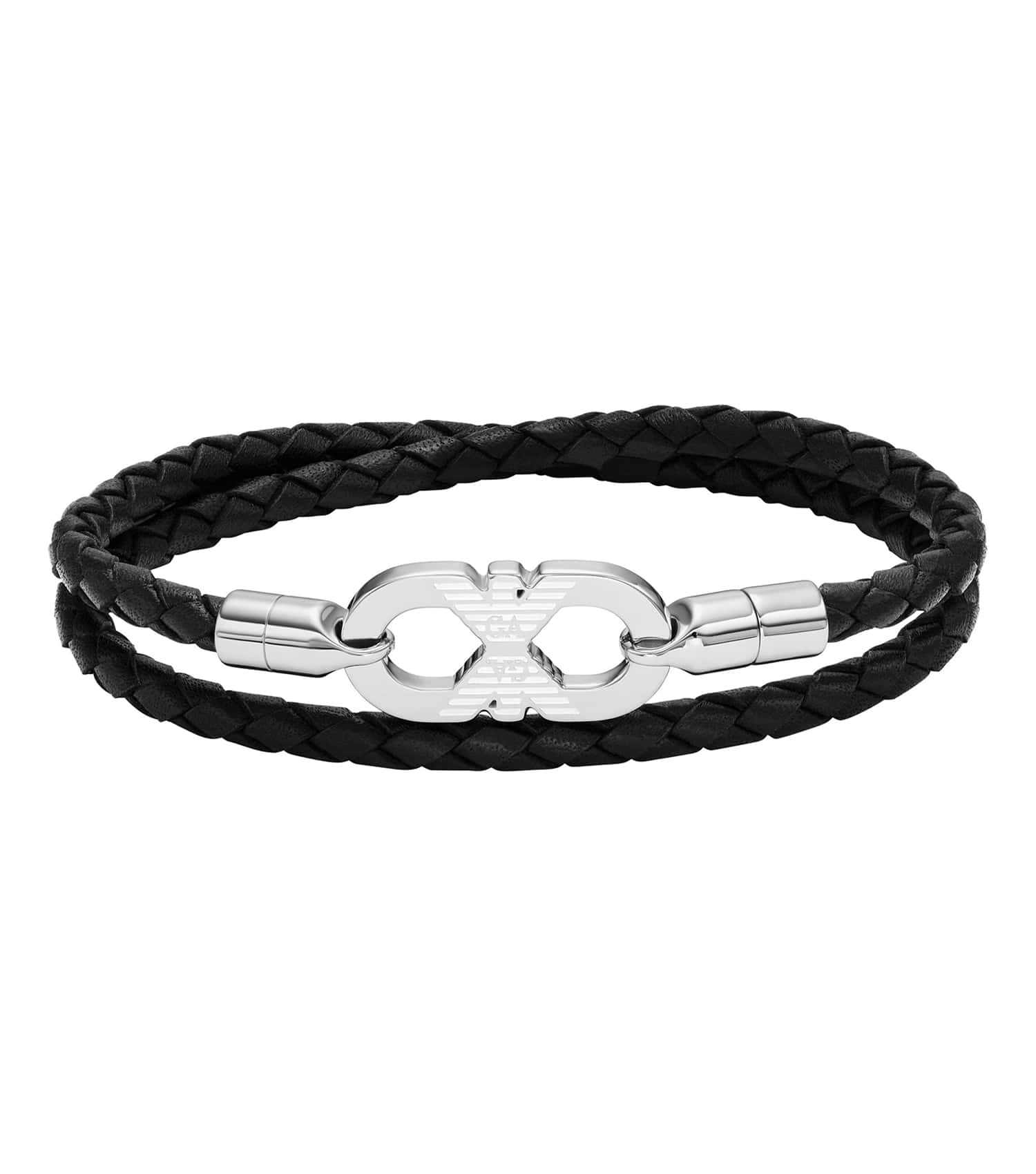Men Eagle Logo Bracelet Silver & Black Leathe