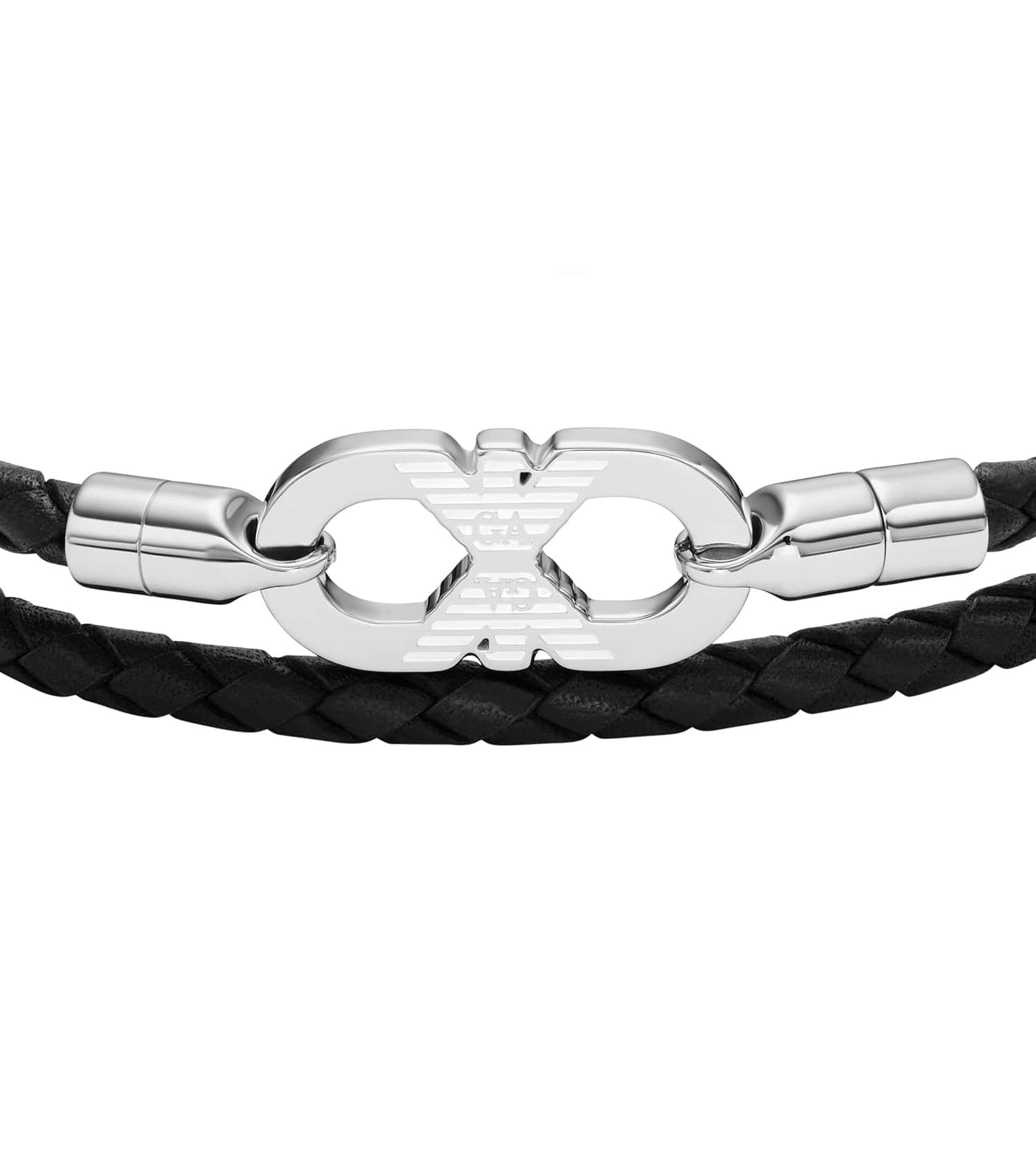 Men Eagle Logo Bracelet Silver & Black Leathe