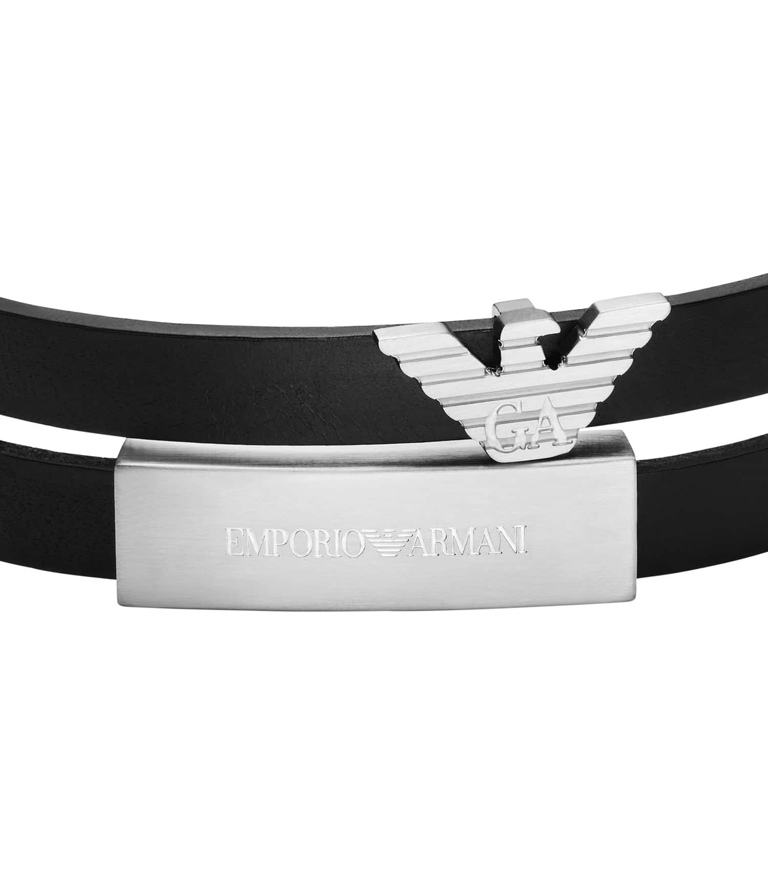 Men Eagle Logo Bracelet Silver & Black Leather