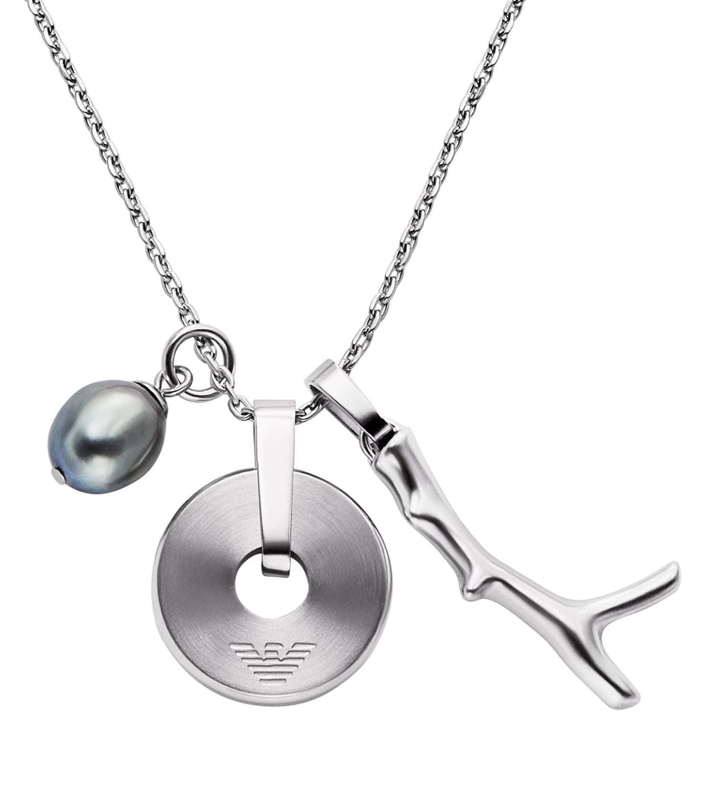 Men Trend Necklace Silver & Green Stainless Steel