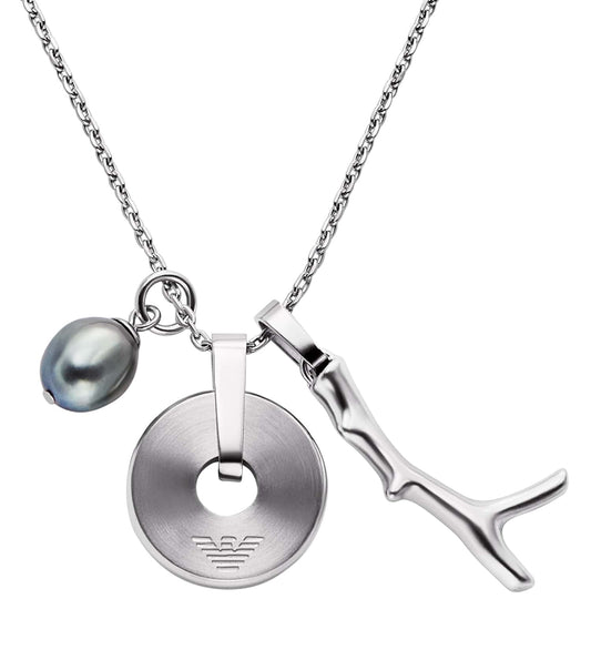 Men Trend Necklace Silver & Green Stainless Steel