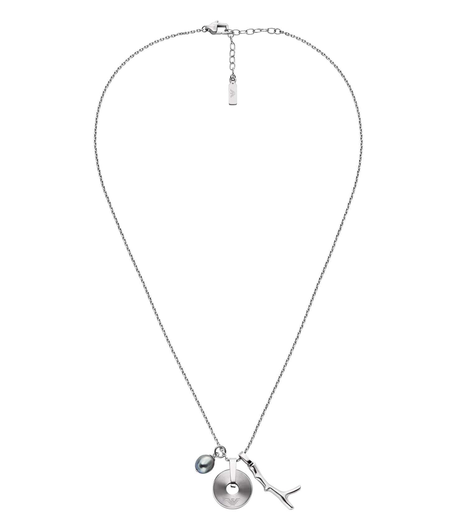 Men Trend Necklace Silver & Green Stainless Steel