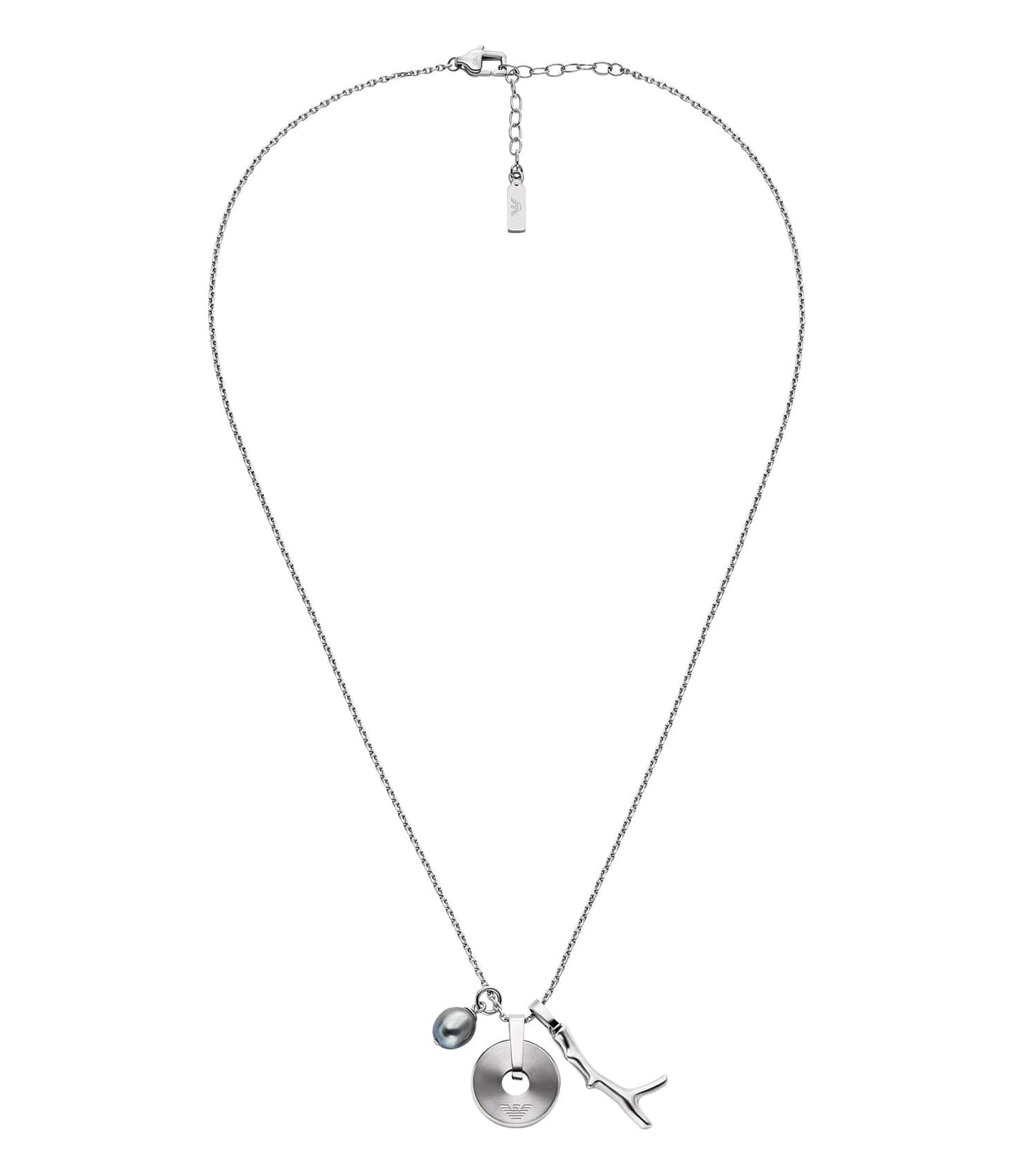 Men Trend Necklace Silver & Green Stainless Steel