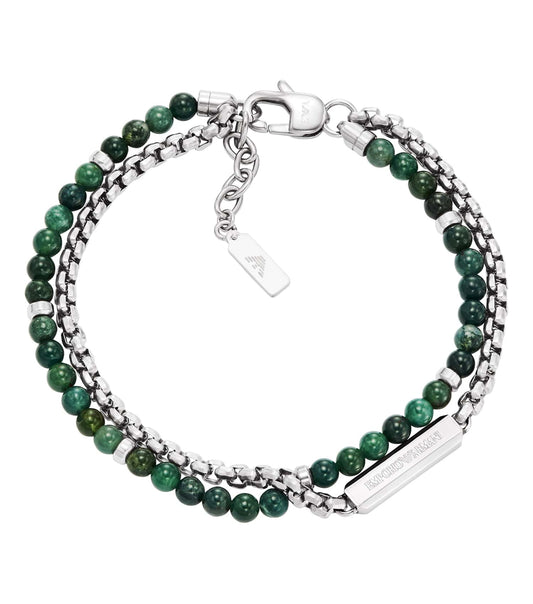 Men Trend Bracelet Silver & Green Stainless Steel