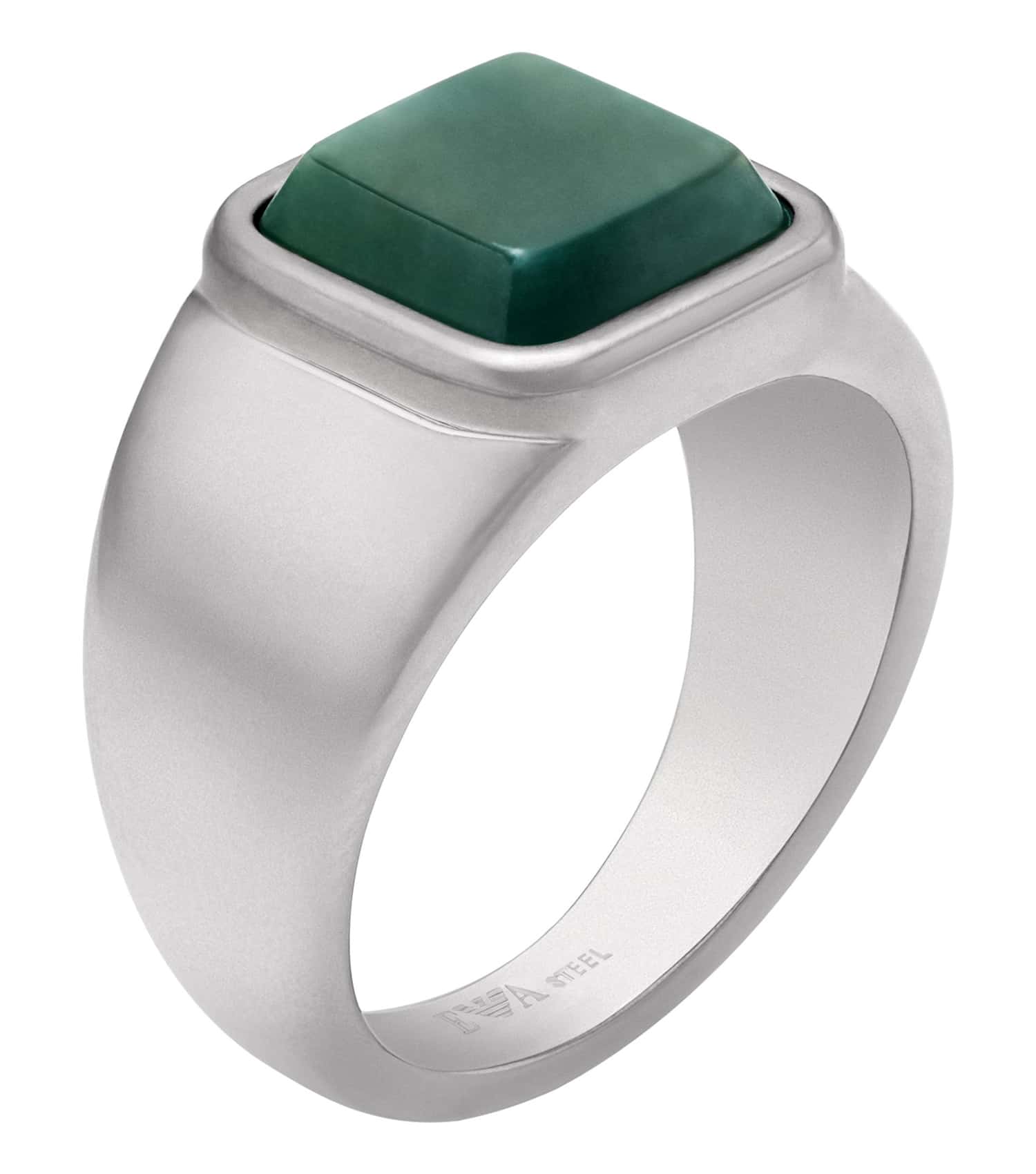 Men Trend Ring Silver & Green Stainless Steel