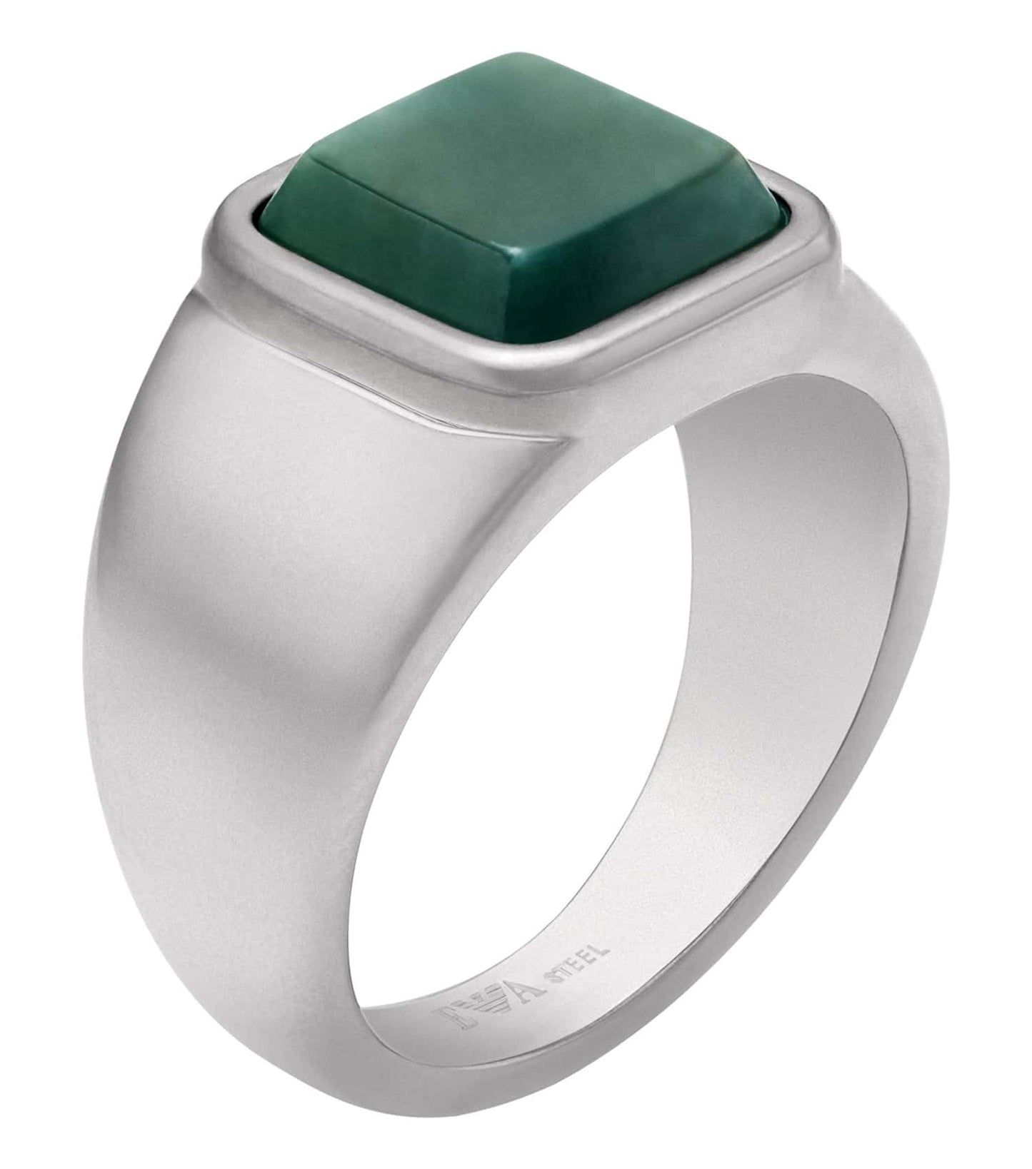 Men Trend Ring Silver & Green Stainless Steel