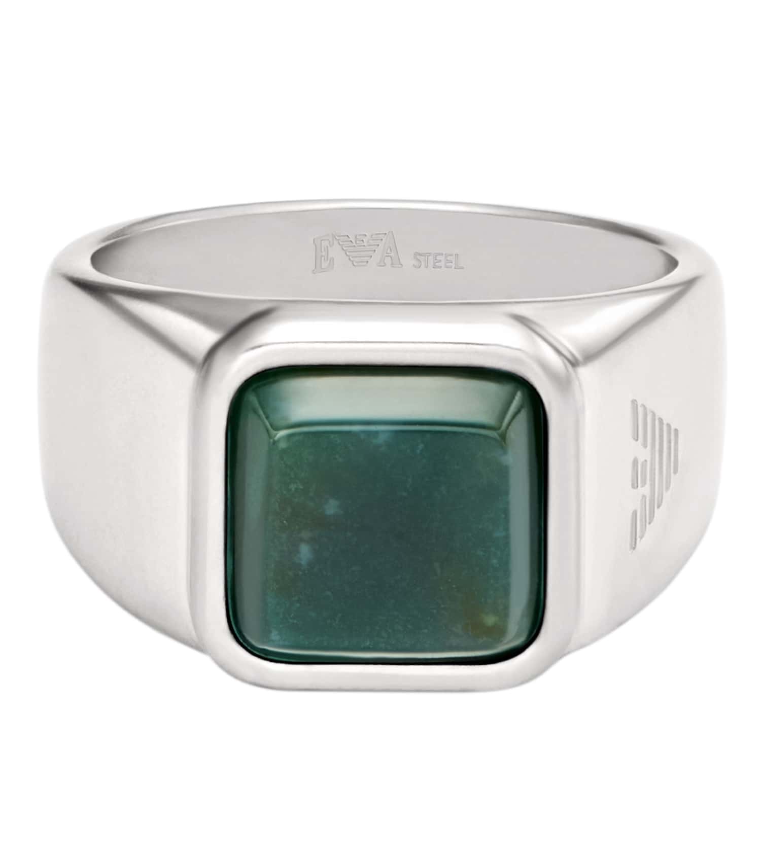 Men Trend Ring Silver & Green Stainless Steel