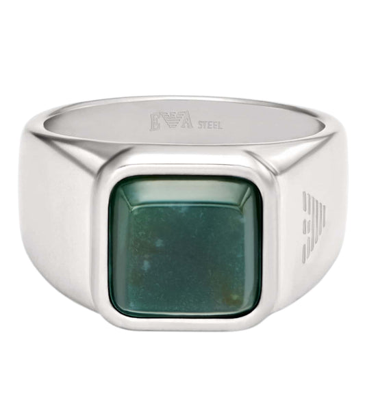Men Trend Ring Silver & Green Stainless Steel