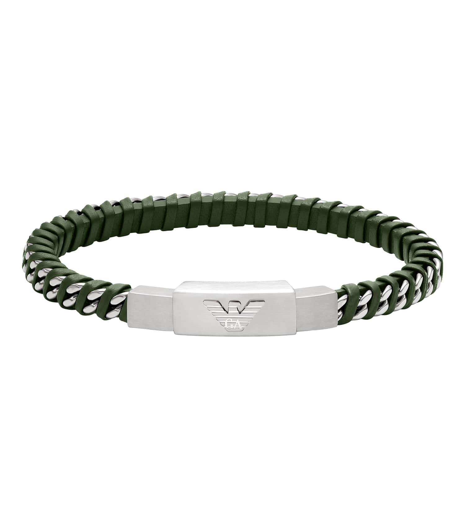 Men Eagle Logo Bracelet Silver & Green Stainless Steel