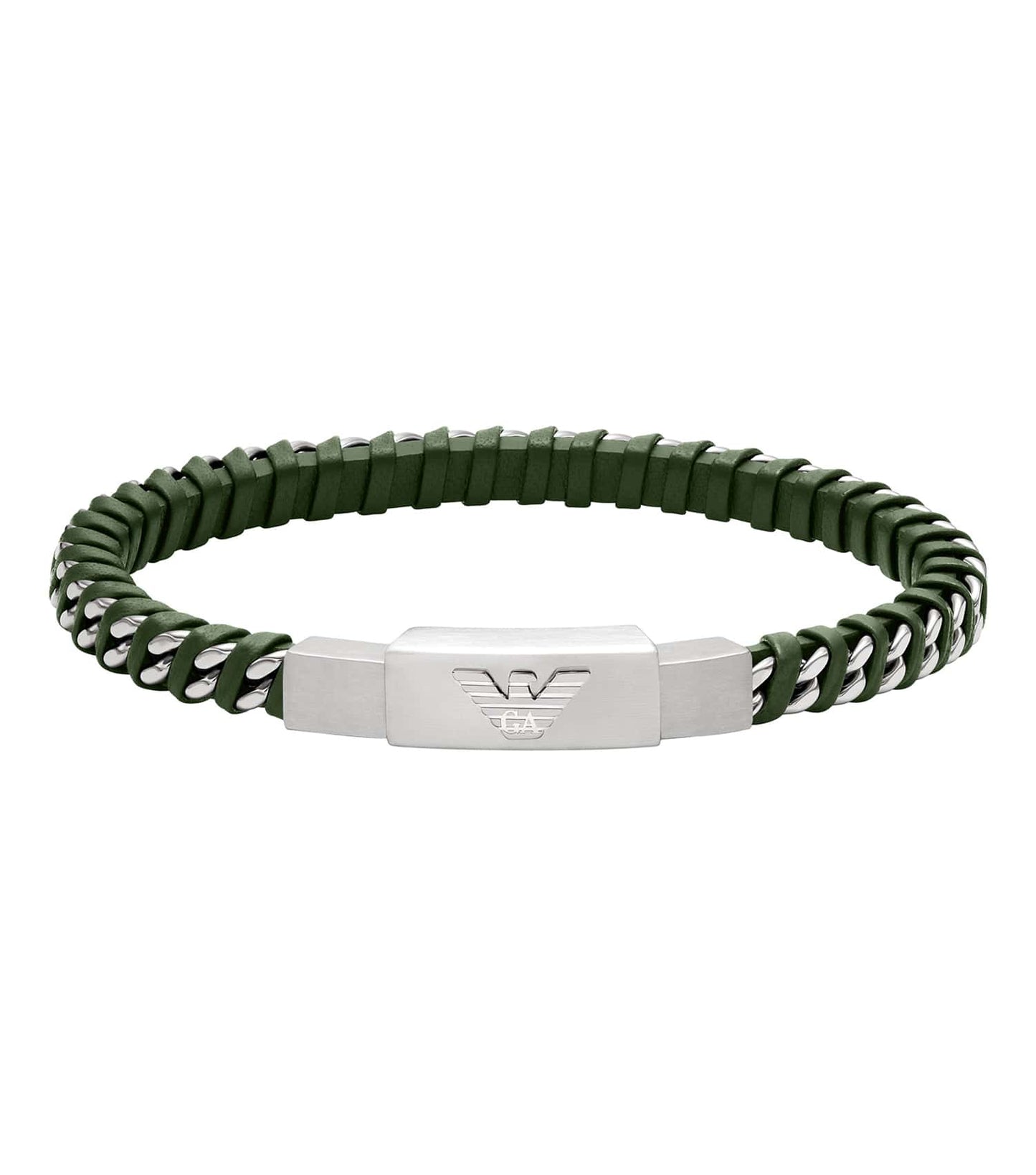 Men Eagle Logo Bracelet Silver & Green Stainless Steel