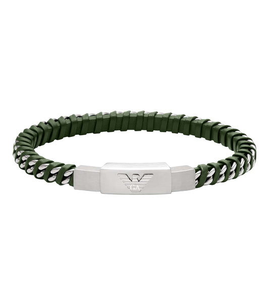 Men Eagle Logo Bracelet Silver & Green Stainless Steel