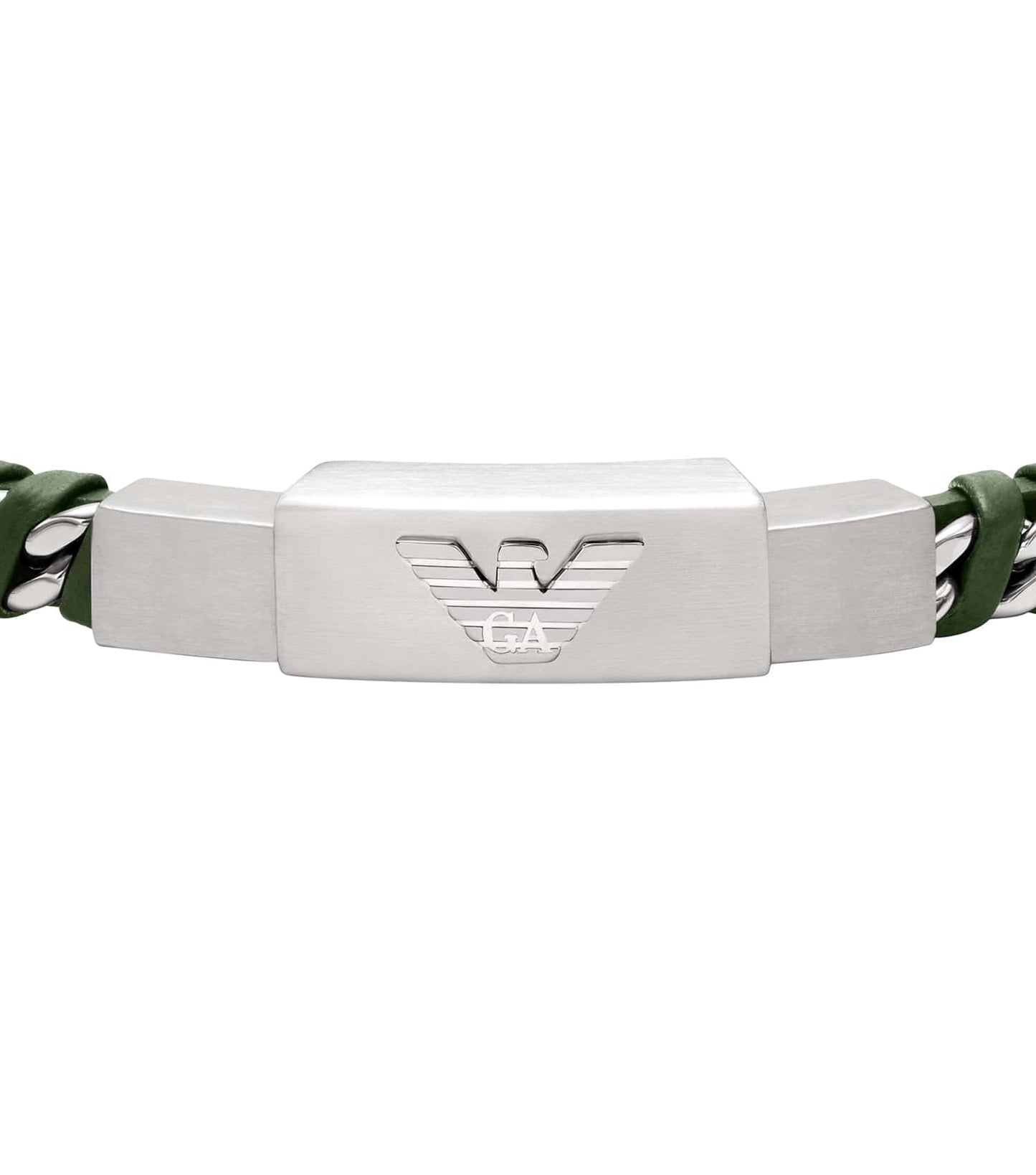 Men Eagle Logo Bracelet Silver & Green Stainless Steel