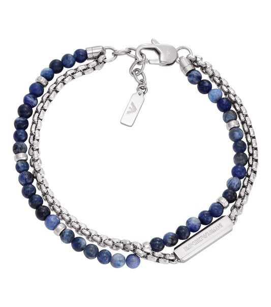 Men Trend Bracelet Silver & Blue Stainless Steel