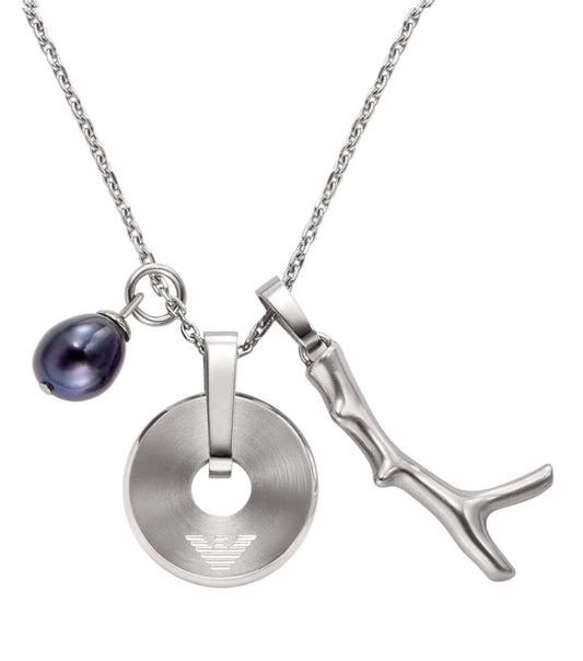 Men Trend Necklace Silver & Blue Stainless Steel