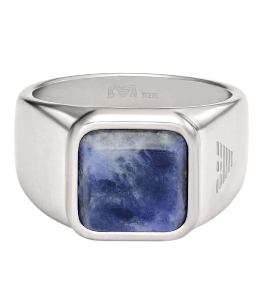 Men Trend Ring Silver & Blue Stainless Steel
