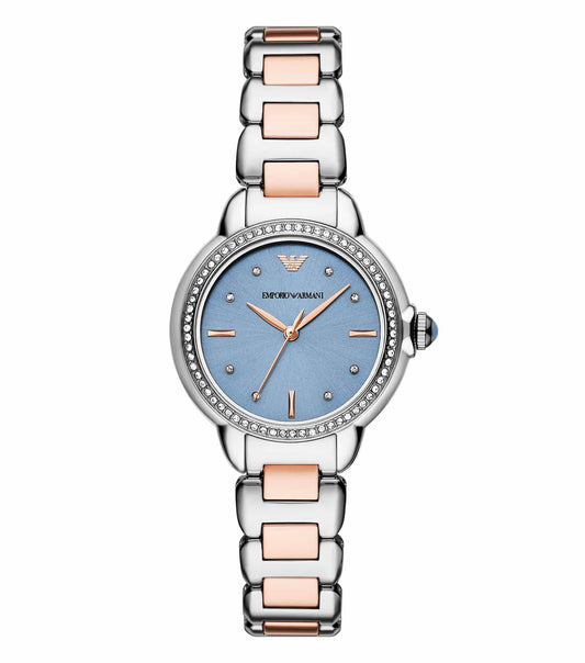 Emporio Armani watch in black, showcasing a sleek round dial and elegant design; captured from side angle, perfect for style enthusiasts.
