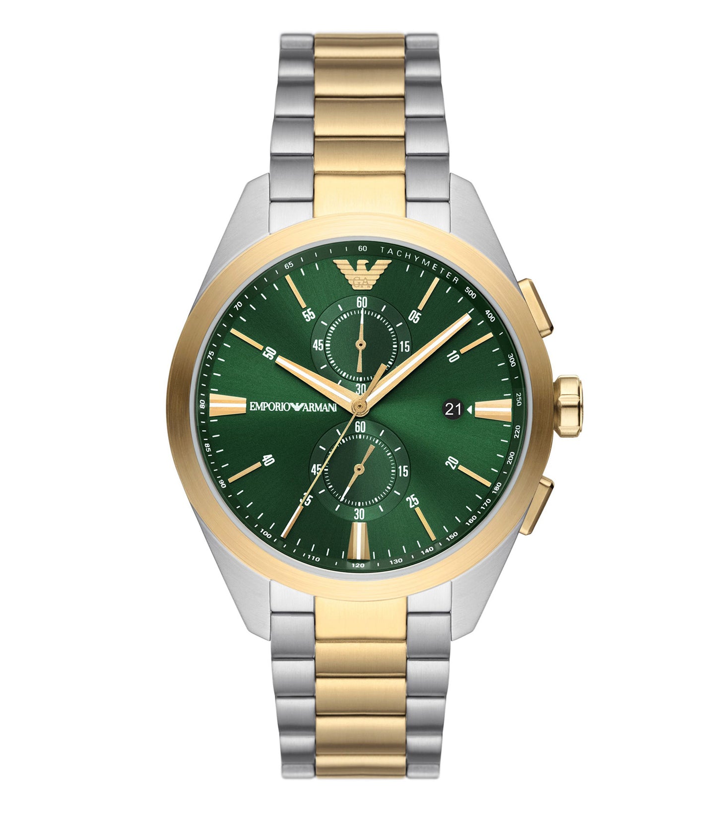 Emporio Armani watch in quartz color, angled to showcase the minimalist dial, elegant leather strap, and sleek silver case design.