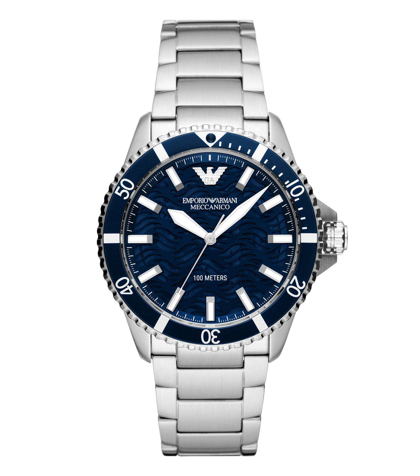 Emporio Armani automatic watch, AR60059, sleek black, side angle view, elegant strap, intricate details, premium design.