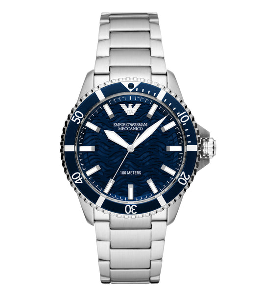 Emporio Armani automatic watch, AR60059, sleek black, side angle view, elegant strap, intricate details, premium design.