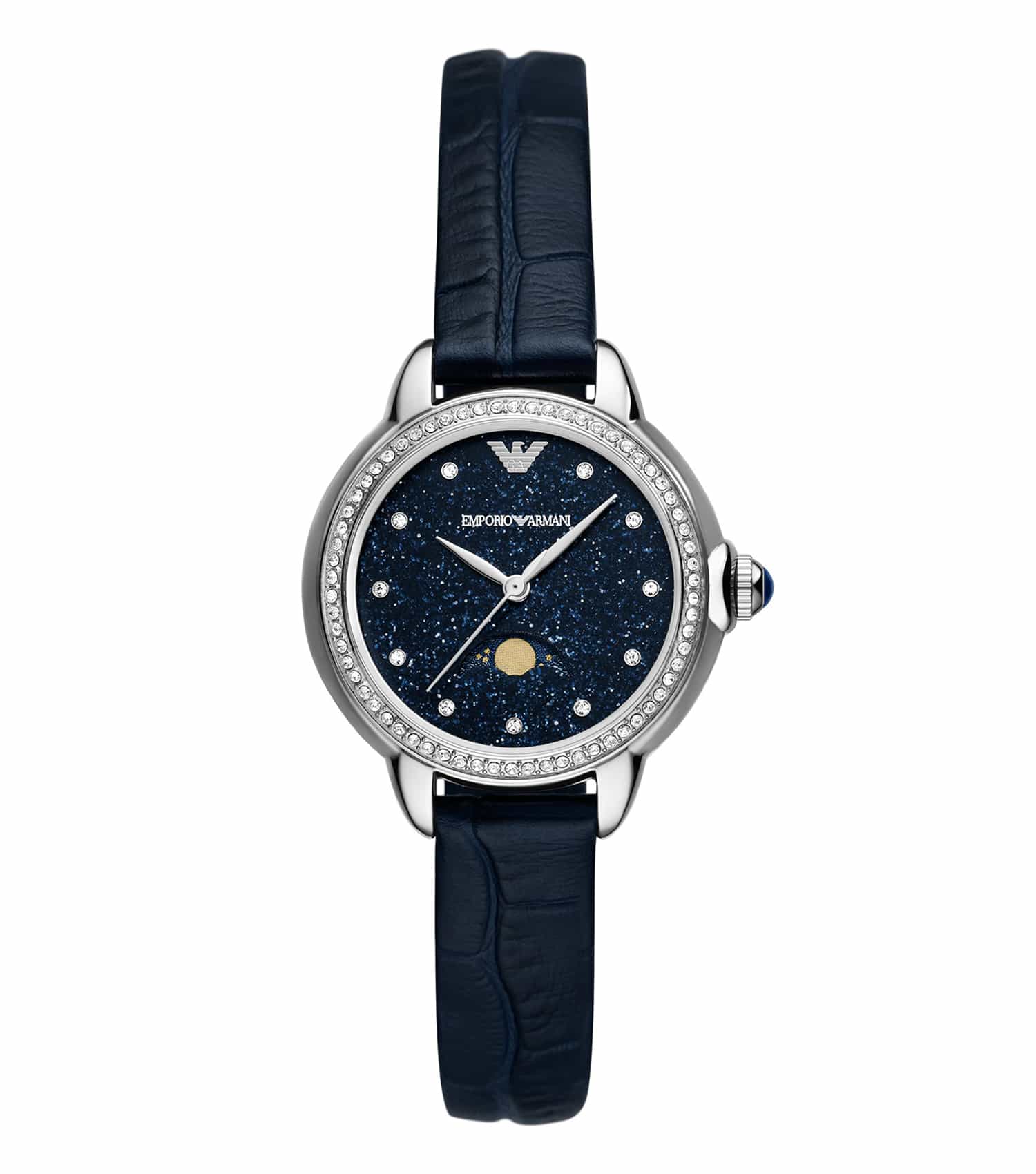 Elegant Emporio Armani watch in a dark tone, showcased at a 45-degree angle, highlighting its sleek design and quality craftsmanship.