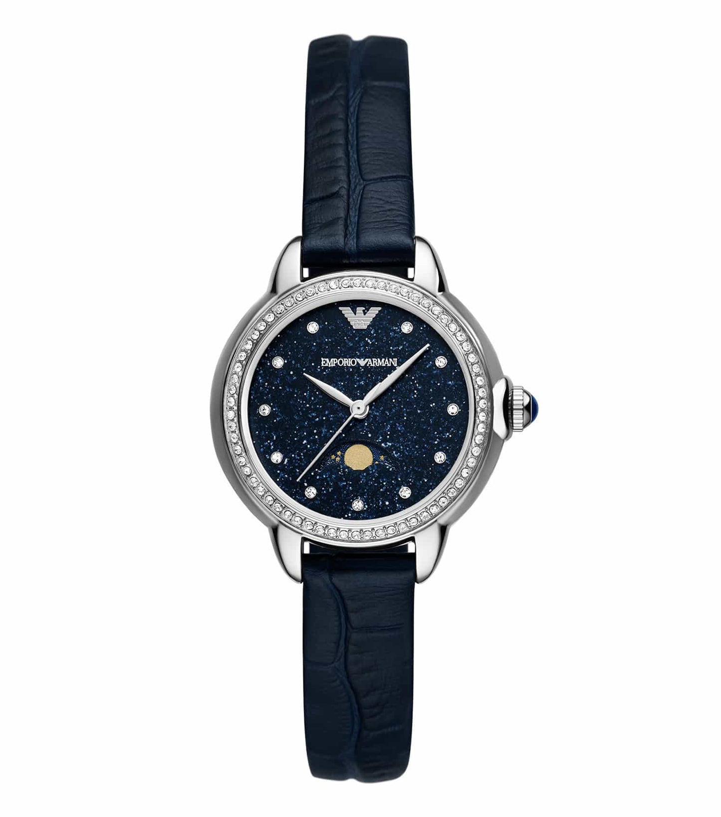 Elegant Emporio Armani watch in a dark tone, showcased at a 45-degree angle, highlighting its sleek design and quality craftsmanship.