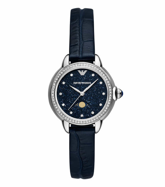 Elegant Emporio Armani watch in a dark tone, showcased at a 45-degree angle, highlighting its sleek design and quality craftsmanship.