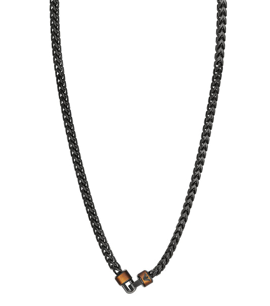 Emporio Armani gunmetal necklace featuring a sleek, front-view angle with an elegant pendant design, highlighting modern luxury.