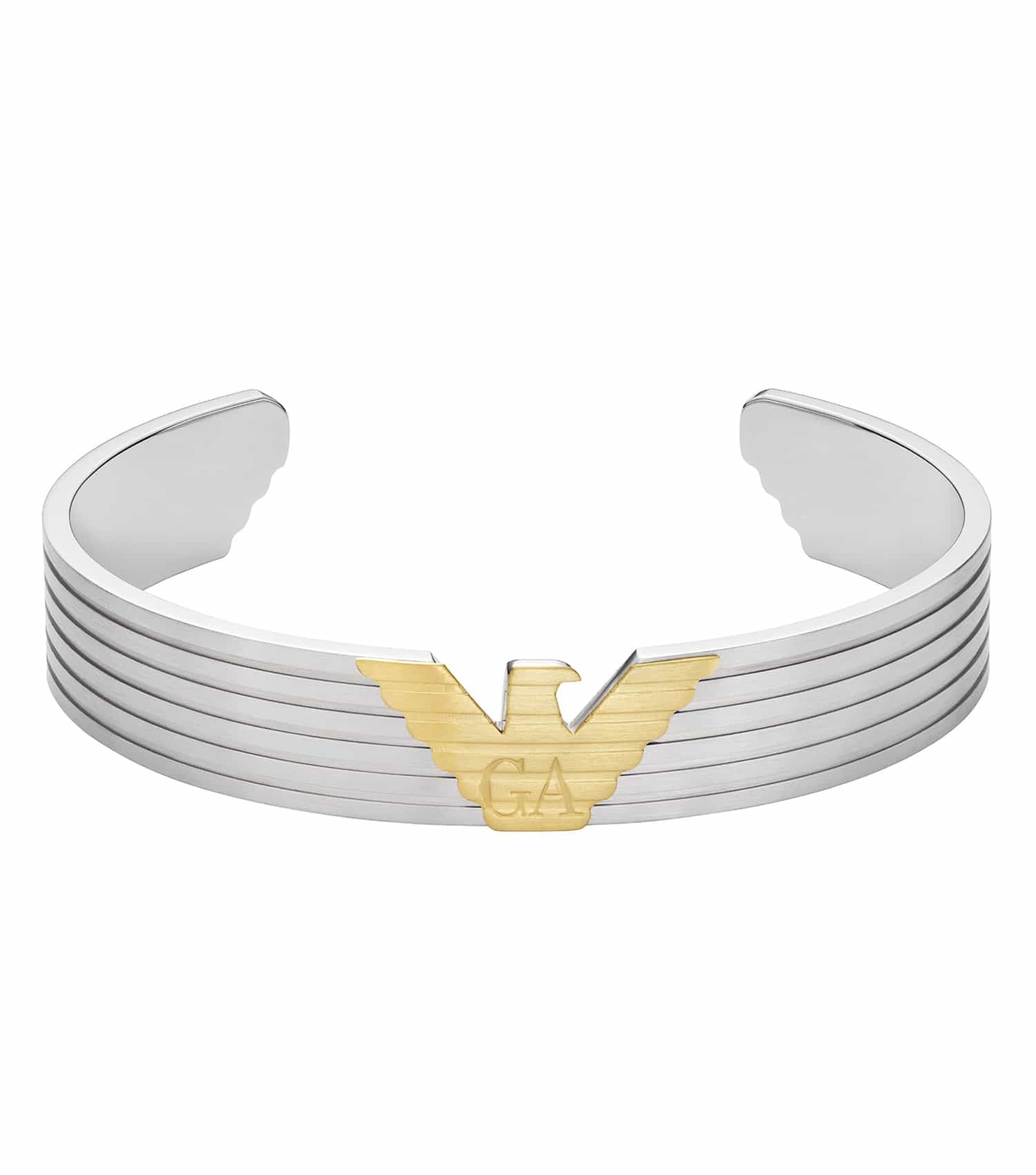 Emporio Armani silver bracelet featuring a sleek design with a top-down angle, exuding elegant craftsmanship.