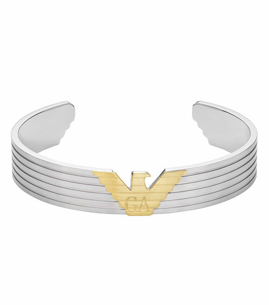 Emporio Armani silver bracelet featuring a sleek design with a top-down angle, exuding elegant craftsmanship.