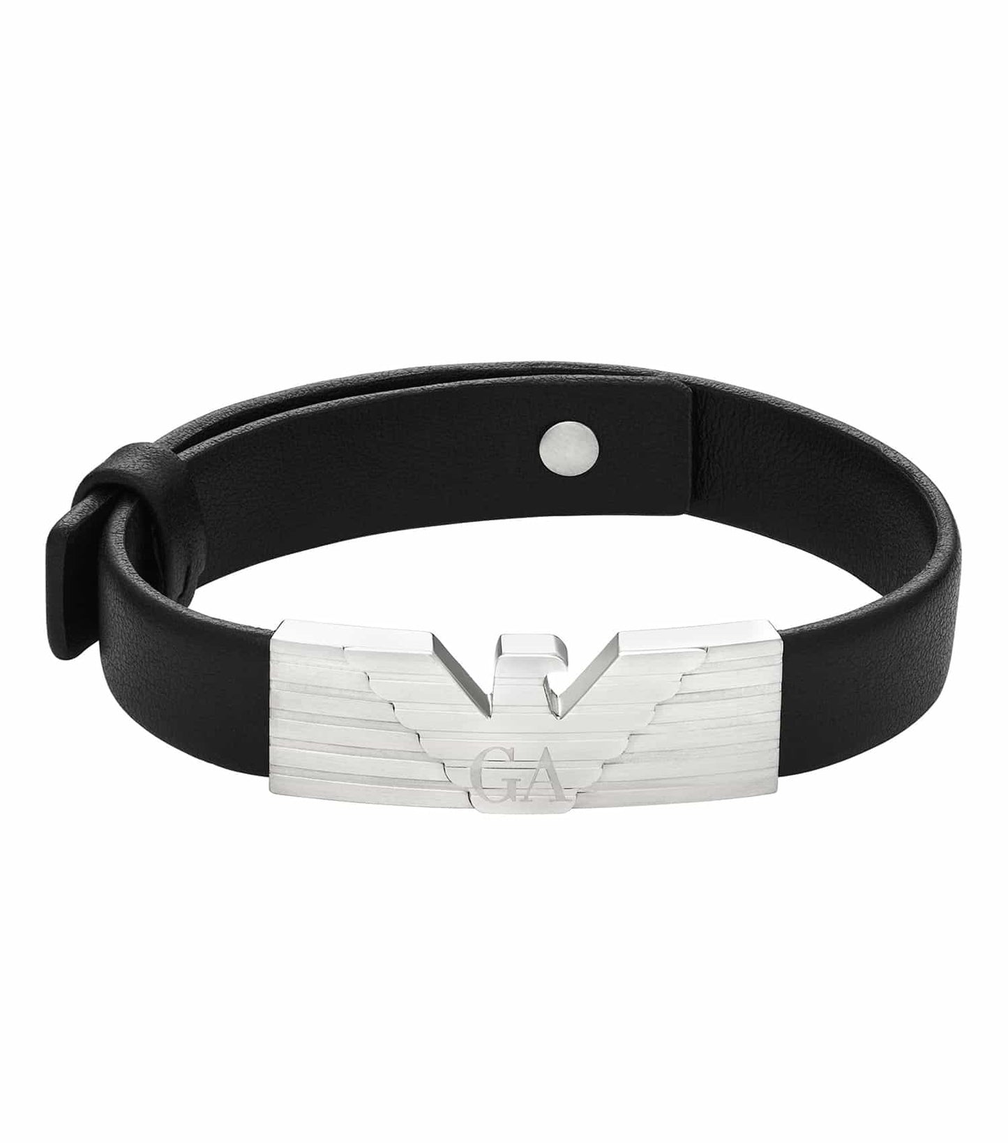 Emporio Armani silver bracelet, showcasing an elegant chain design, captured in a sophisticated side angle view.
