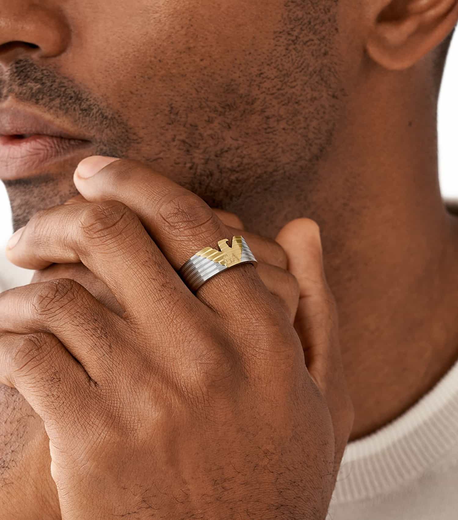 Men Eagle Logo Ring Silver Stainless Steel