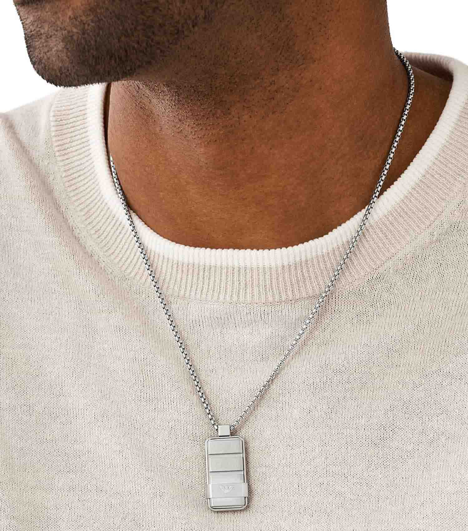 Men Eagle Logo Necklace Silver Stainless Steel
