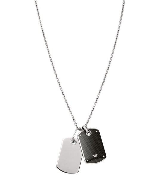 Emporio Armani Jewellery silver necklace, featuring a sleek pendant design, captured at a frontal angle against a plain backdrop.