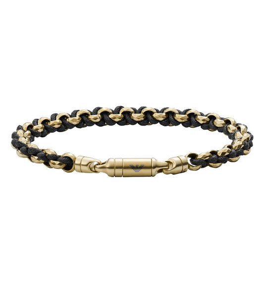 Emporio Armani Gold Bracelet featuring sleek design on subtle display surface at a captivating angle, exuding luxury and style.