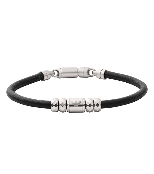 Emporio Armani silver bracelet angled slightly downward with sleek, smooth finish, showcasing elegance and sophistication in jewelry.