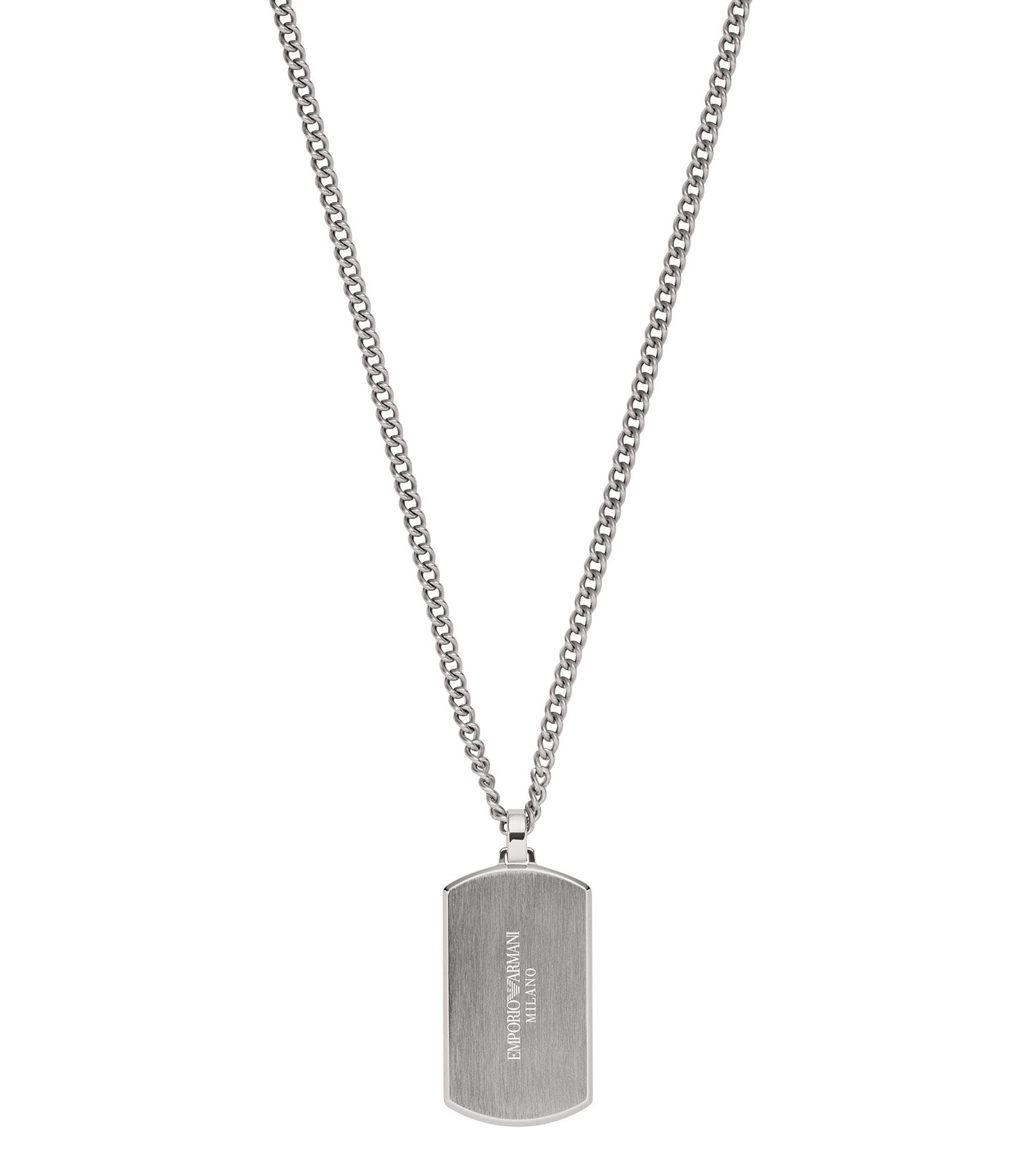 Emporio Armani Jewellery silver necklace resting gracefully at an angle highlighting sleek links, embodying timeless elegance.