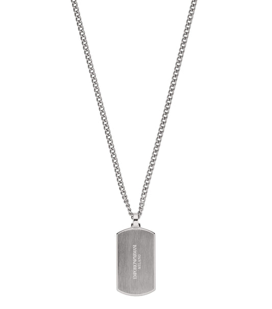 Emporio Armani Jewellery silver necklace resting gracefully at an angle highlighting sleek links, embodying timeless elegance.