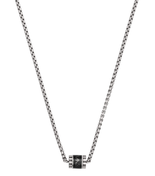 Silver Emporio Armani Jewellery necklace, elegantly displayed at a front angle, highlighting its intricate design and sleek style.