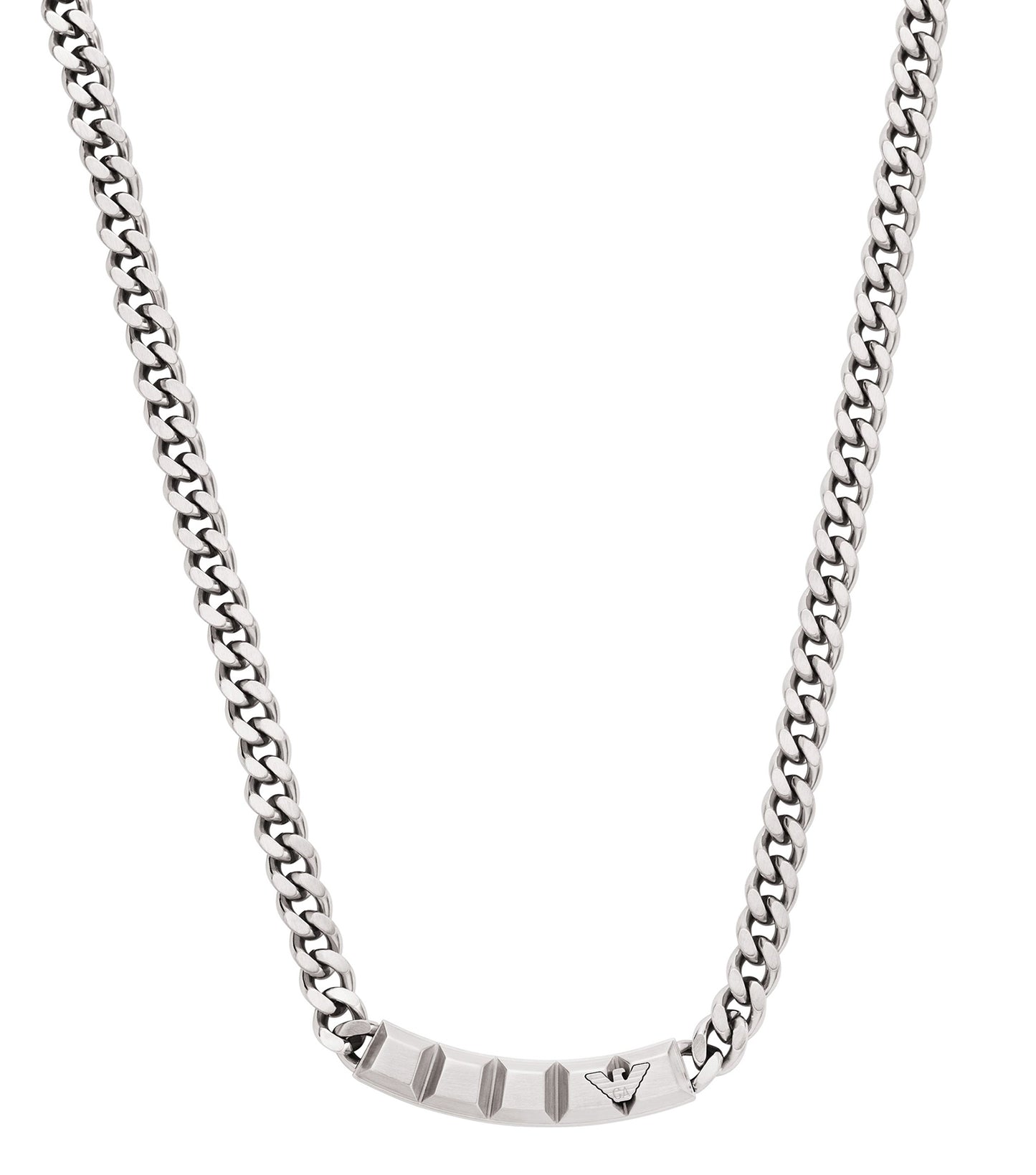 Emporio Armani Jewellery silver necklace, front angle view, showcasing elegant design with intricate detailing, one size fits all.
