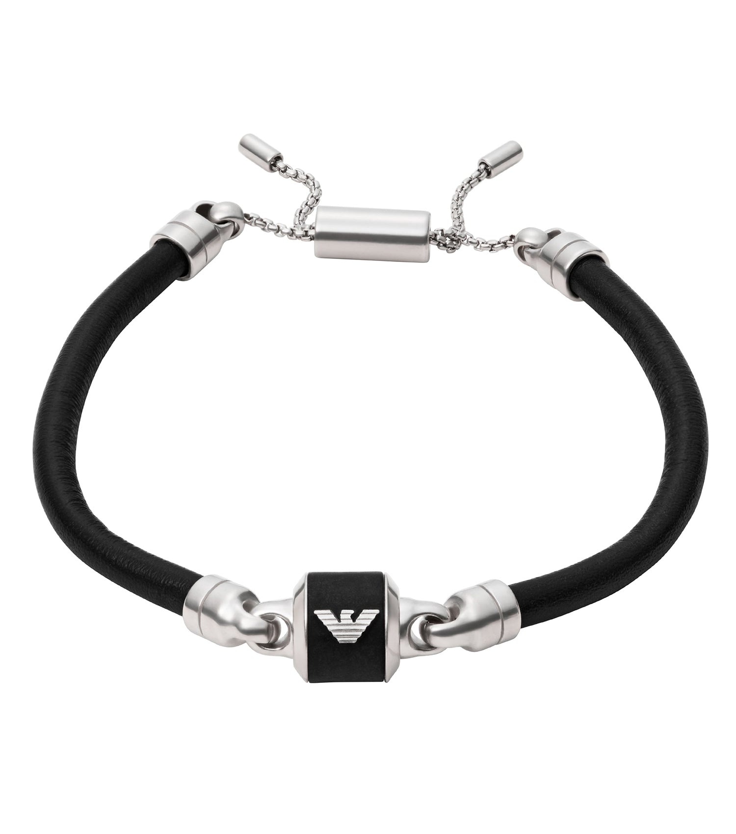 Emporio Armani Jewellery Silver Bracelet, front view, showcasing its sleek design and polished gleam, perfect for elegant styling.