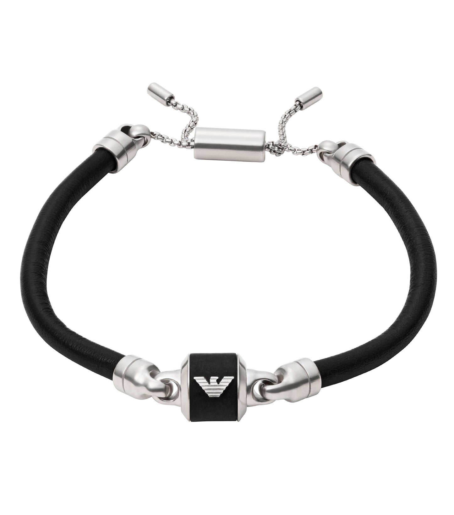 Emporio Armani Jewellery Silver Bracelet, front view, showcasing its sleek design and polished gleam, perfect for elegant styling.