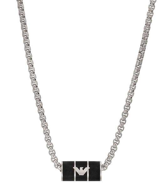Silver Emporio Armani Jewellery necklace, elegant and shiny, close-up side angle, showcasing detailed craftsmanship.