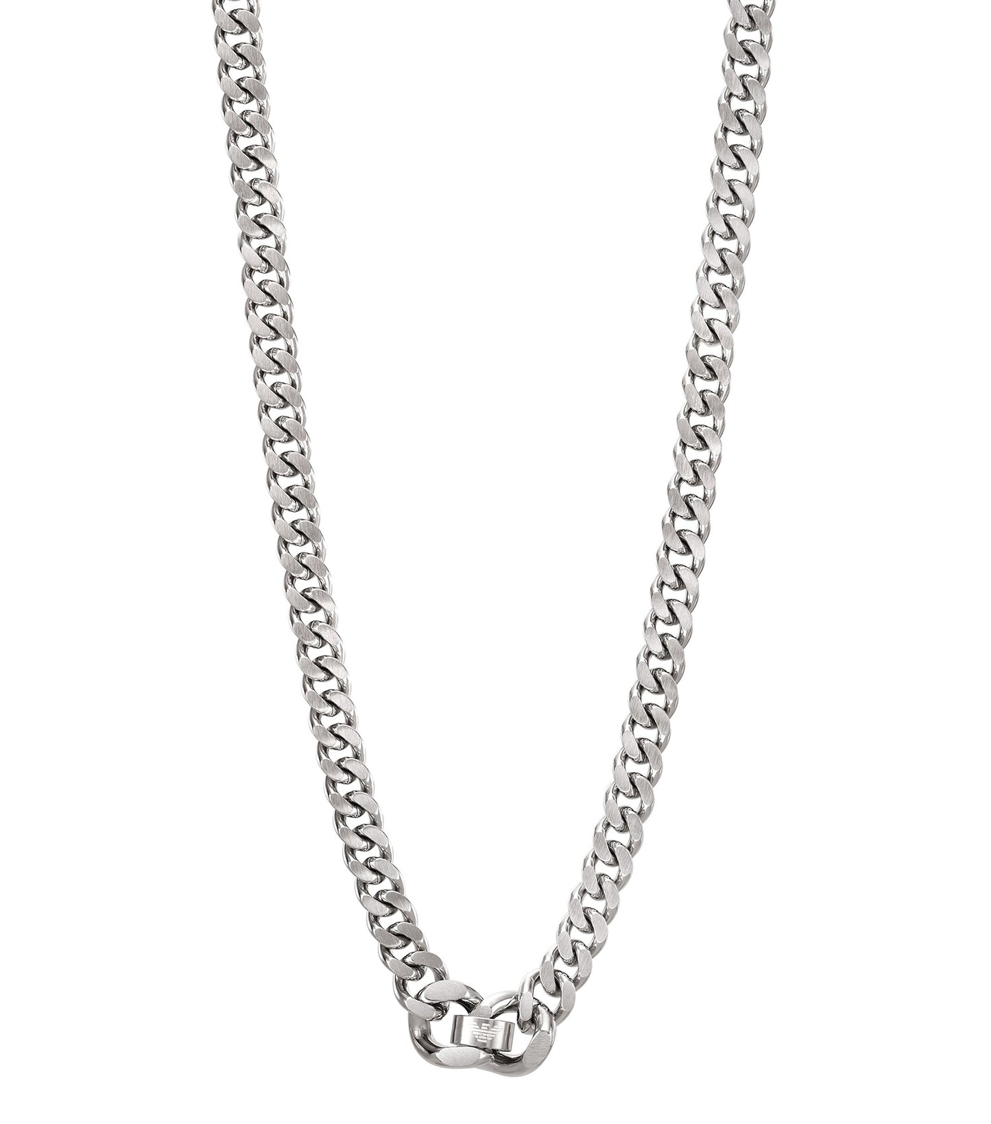 Silver Emporio Armani Jewellery necklace, front view, with intricate chain design showcasing elegance and premium craftsmanship.